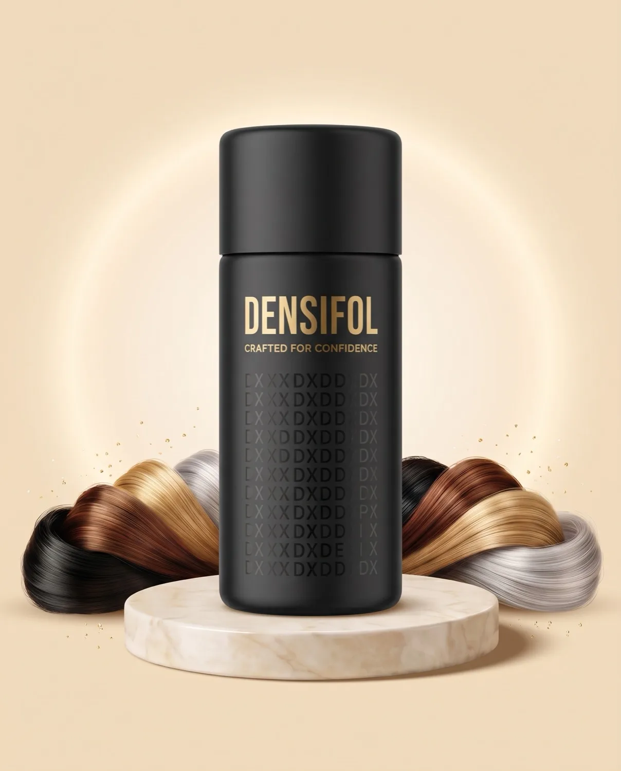 Densifol bottle with the ten keratin shades